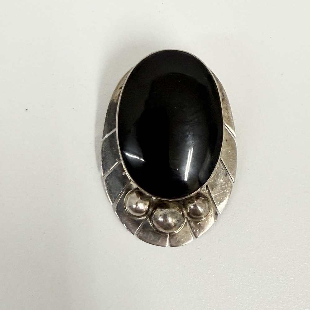 Vintage Sterling Black Onyx Mexican Pin or Pendant 21 Grams Modernist Design